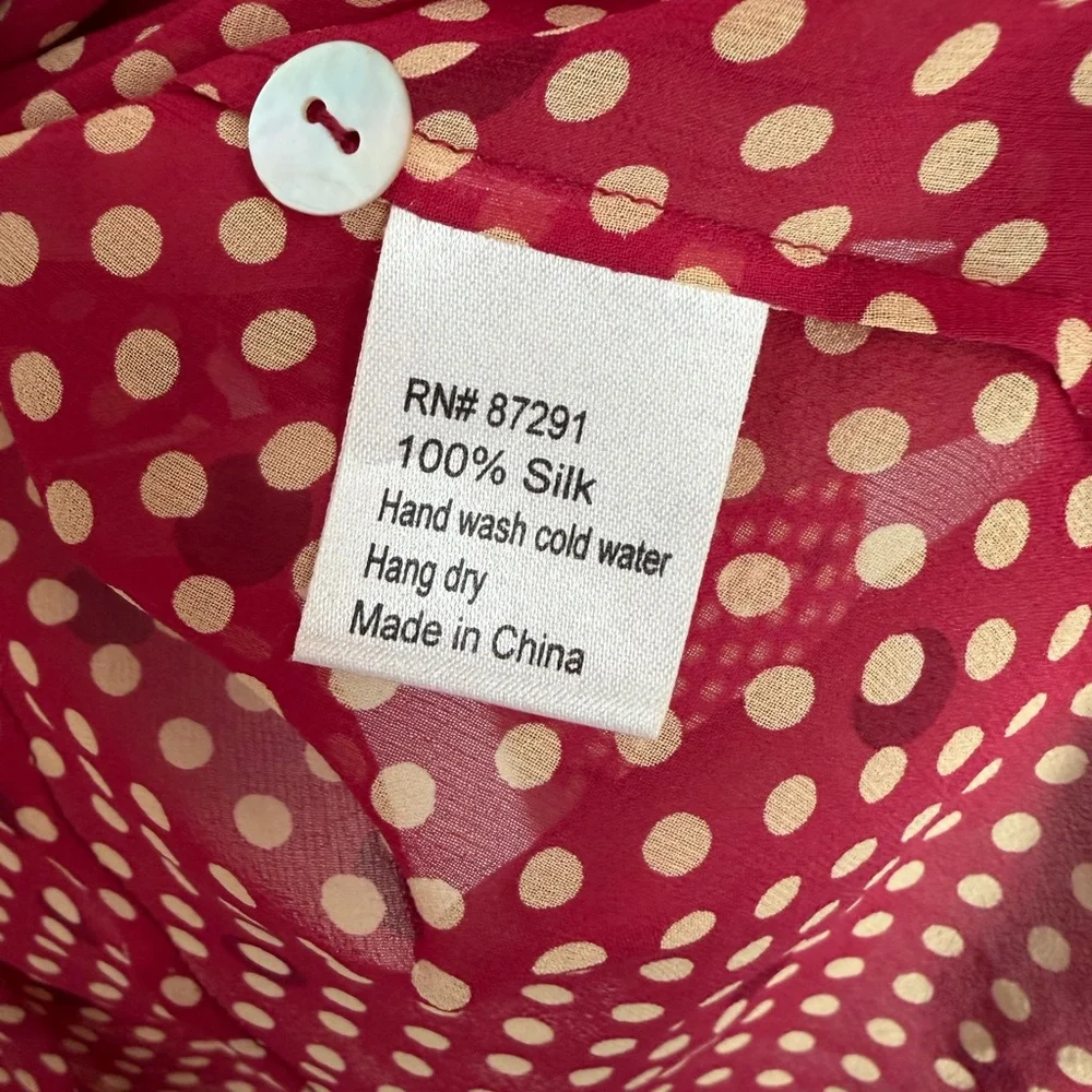 Johnny Was Silk Polka Dot Blouse Size Small Tear / Repair Needed - Picture 6 of 9
